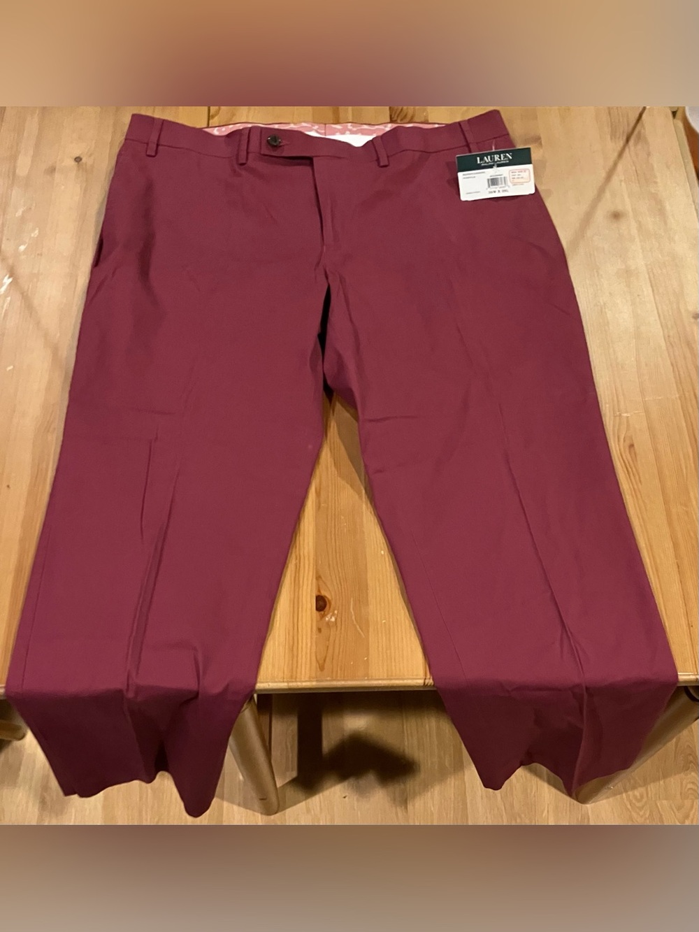 NWT Lauren Ralph Lauren Men's Flat Front Pants Mulberry 36x29